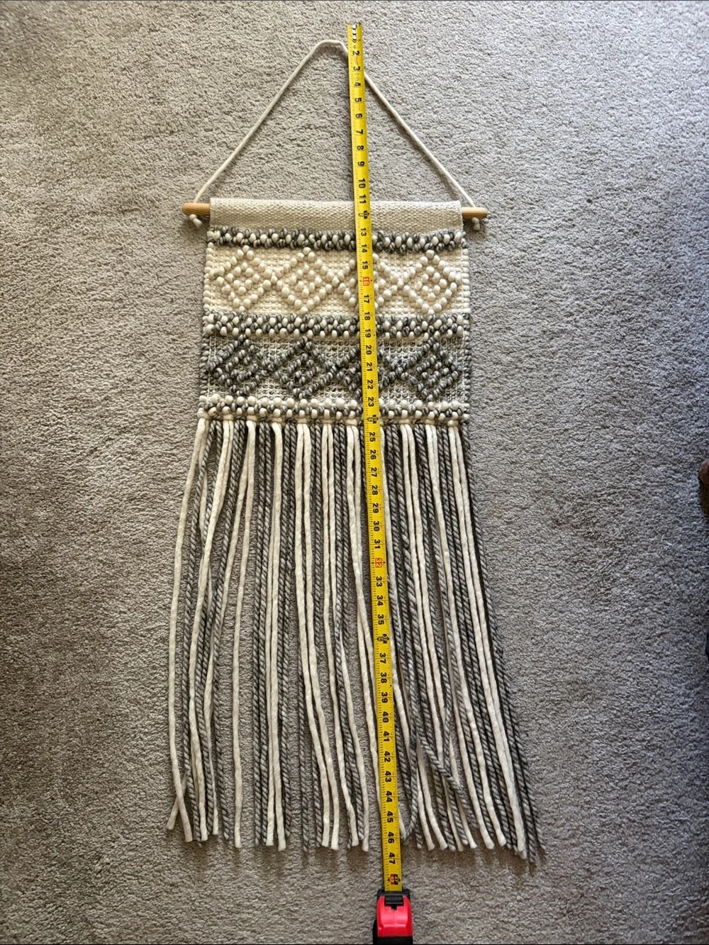 Handwoven Cream and Gray Macrame Wall Hanging